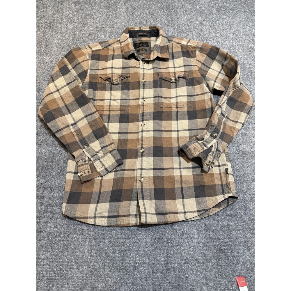 Smith + Rogue Shirt Mens Large Brown Plaid Flannel Button Up Long Sleeve Casual